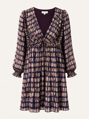 Lost + Wander Navy Multi Brushstroke V-Neck Long Sleeve Dress